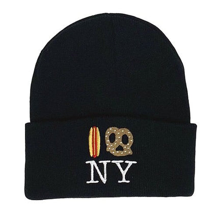 Hot Dog Pretzel NY Knit Beanie