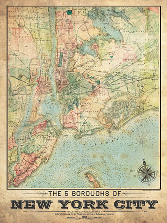 5 Borough NYC Vintage Remixed Print